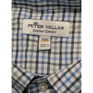 PETER MILLAR Summer Comfort Button Down Shirt Men's XXL White Navy Blue Checks